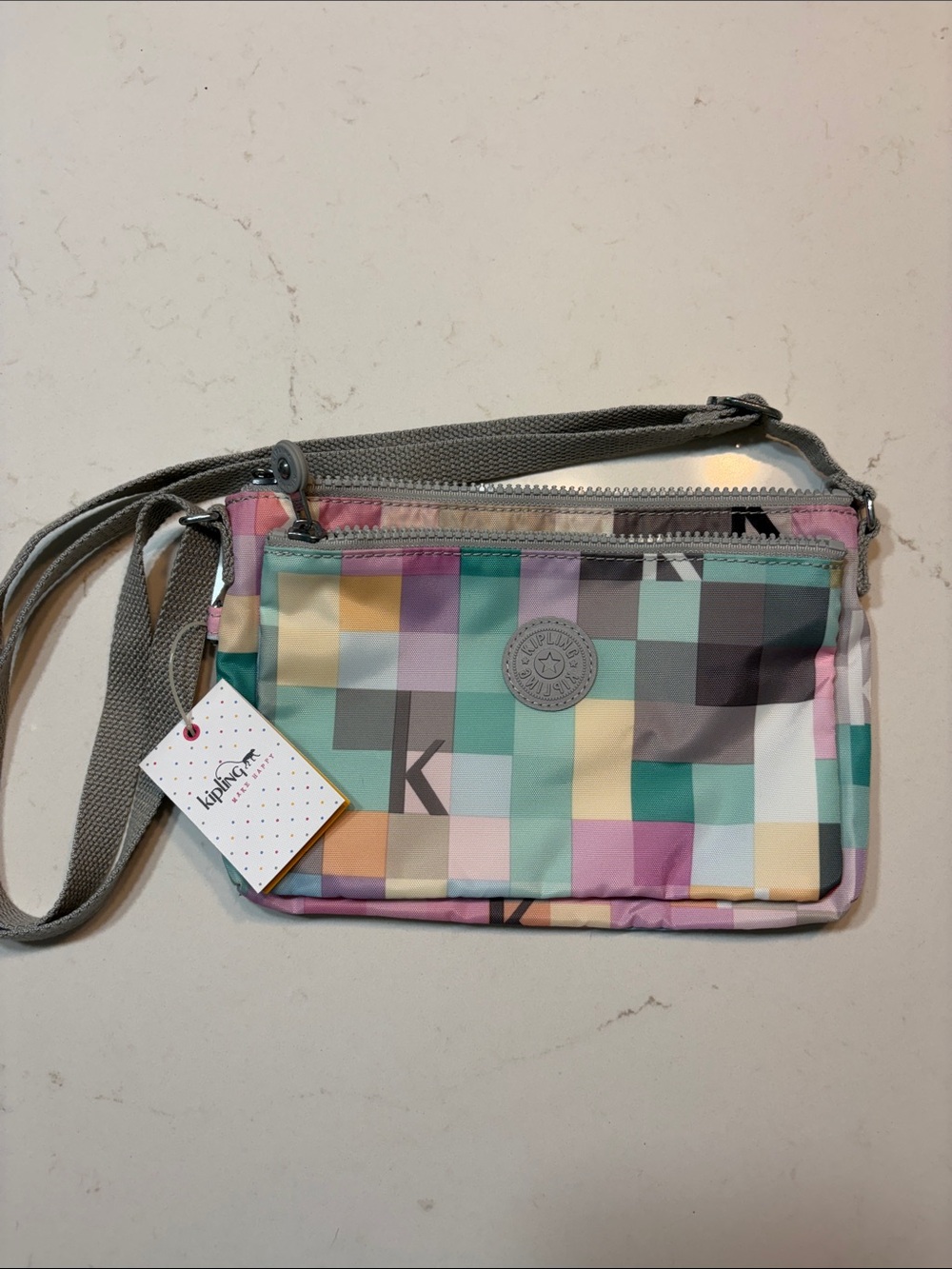 NWT Kipling Pastel Check Crossbody Bag without Monkey